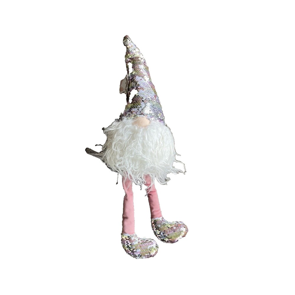 Grey Pink and White Christmas Gonk with Sequin Hat